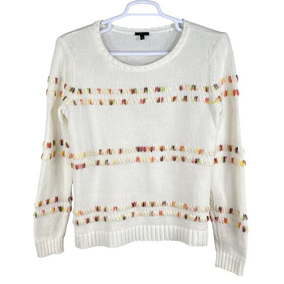 Talbots Womens L White Knit Sweater Rainbow Accents Space Dye Long Sleeve Top - Picture 3 of 15